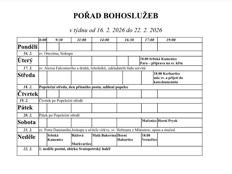 Přehled bohoslužeb v našich kostelích