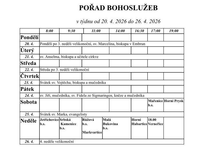 Přehled bohoslužeb v našich kostelích