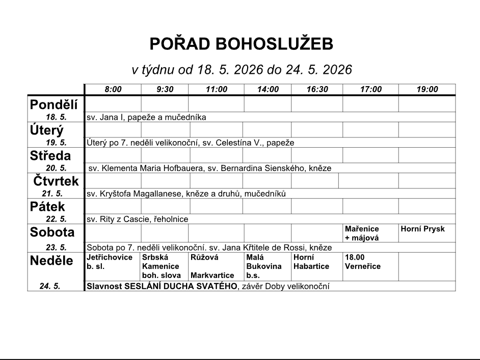 Přehled bohoslužeb v našich kostelích